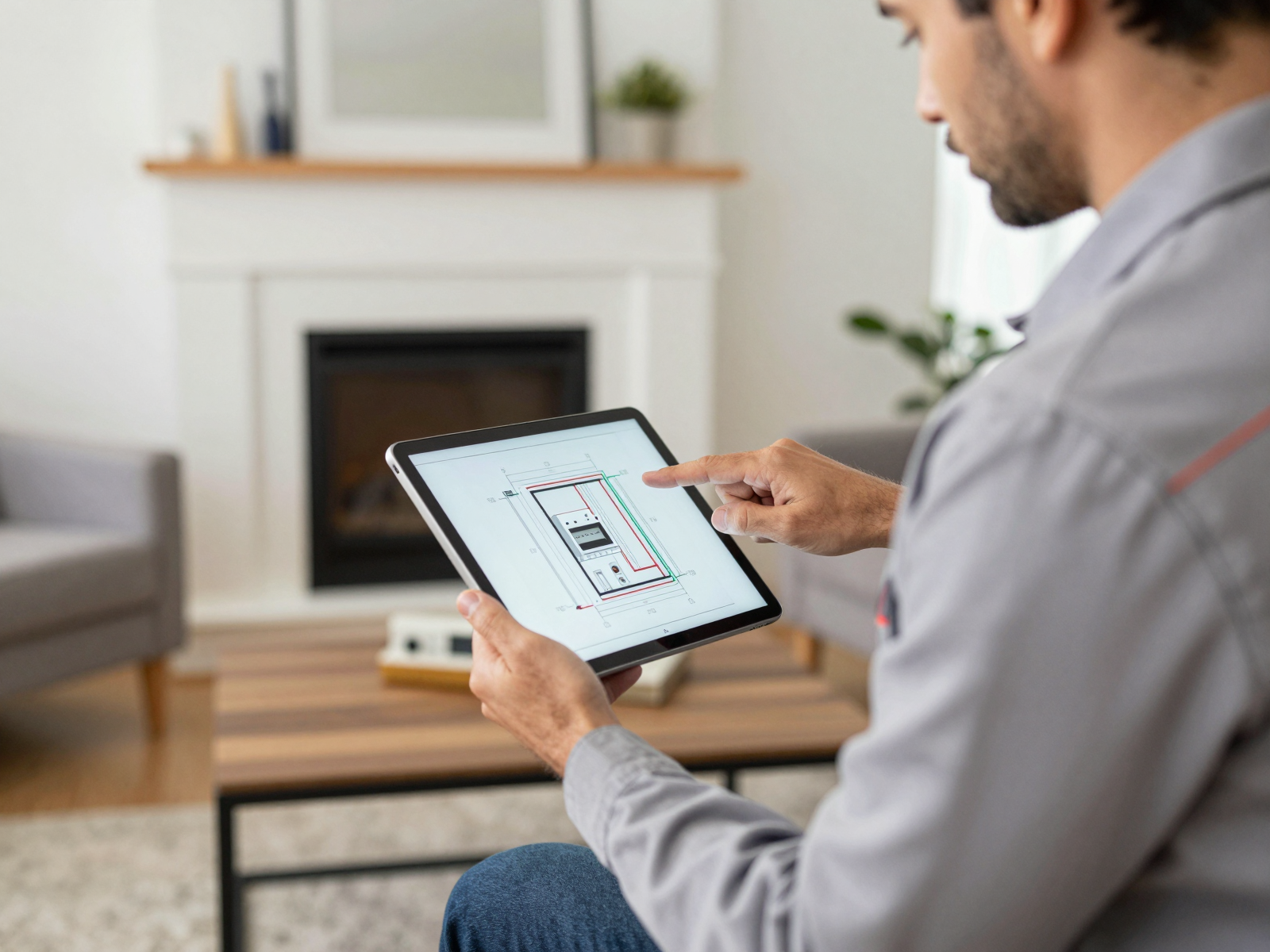 Electrician consulting with homeowner about wiring diagram