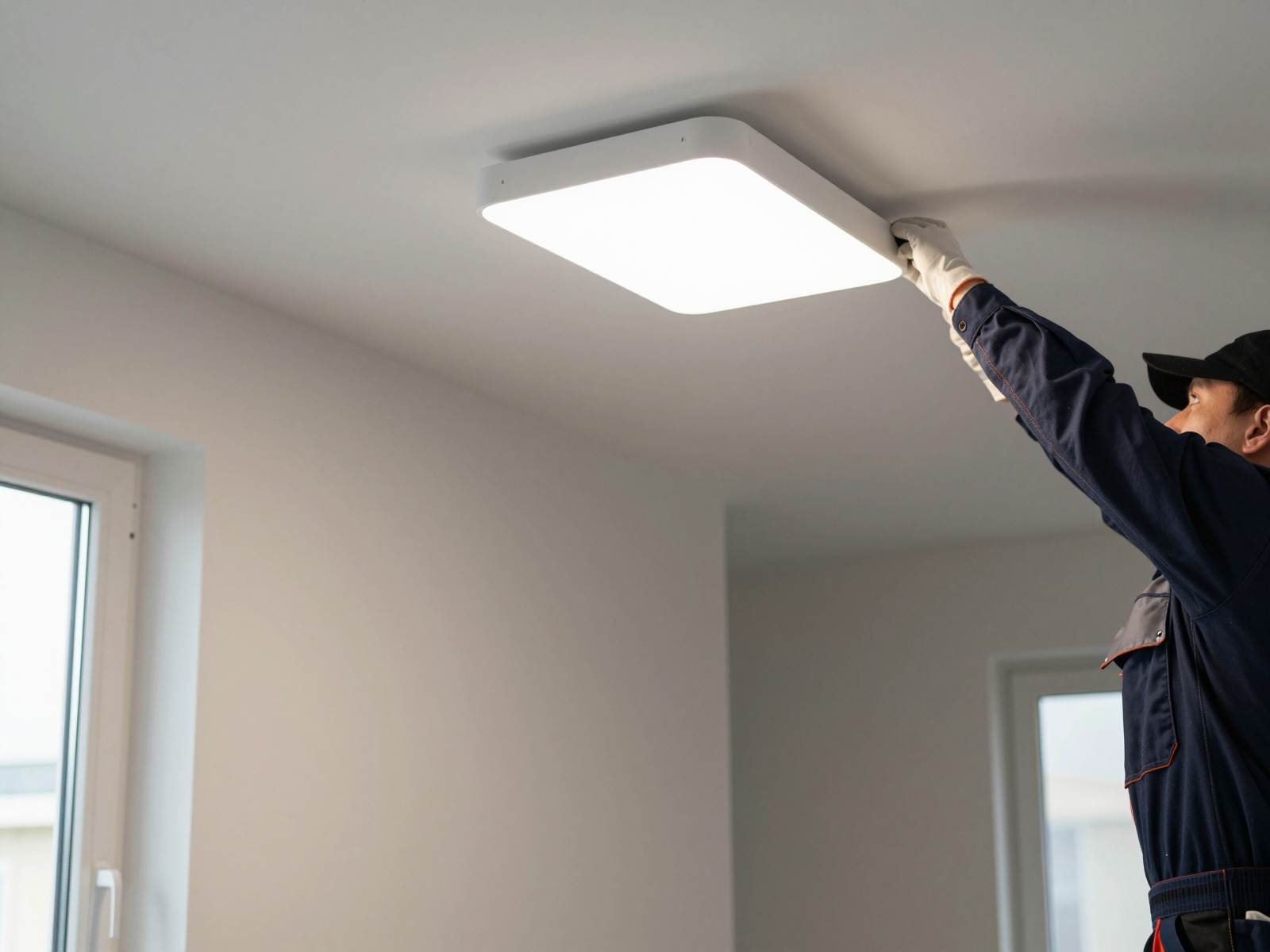 Finished LED lighting installation in home hallway